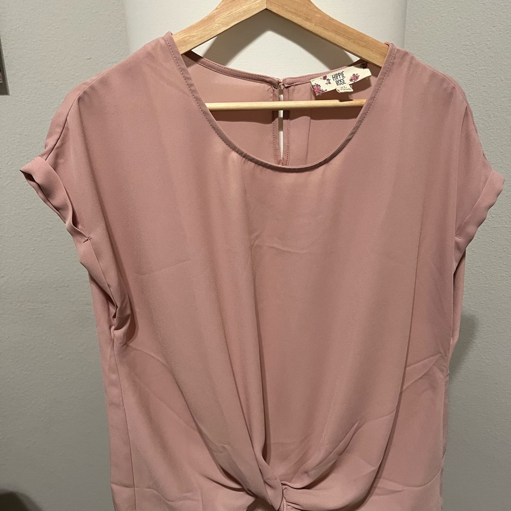 Hippie Rose Dusty Rose Twist-Front Short Sleeve Top